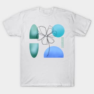 Blue flower line art line art T-Shirt